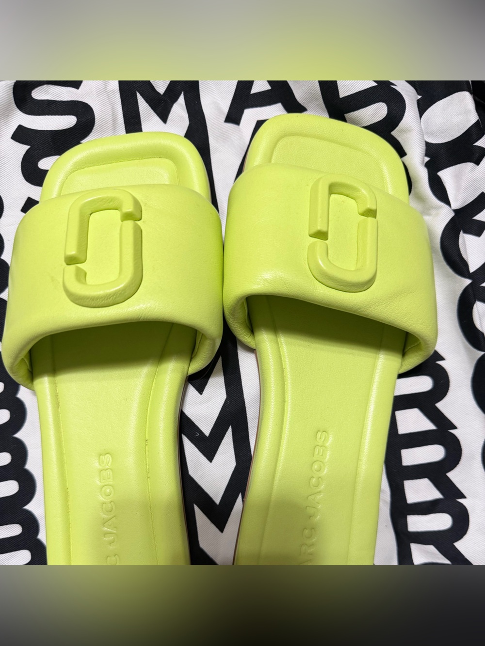 MARC JACOBS the J Marc leather Neon Green Slide Sandals
